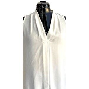 Vince Sleeveless V Neck Pleated Satin Blouse New Ivory M